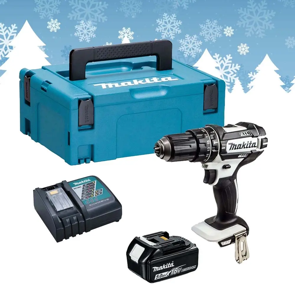 Makita DHP482RTWJ 18V LXT White Combi Drill with 1x 5.0Ah Battery, Charger & Case