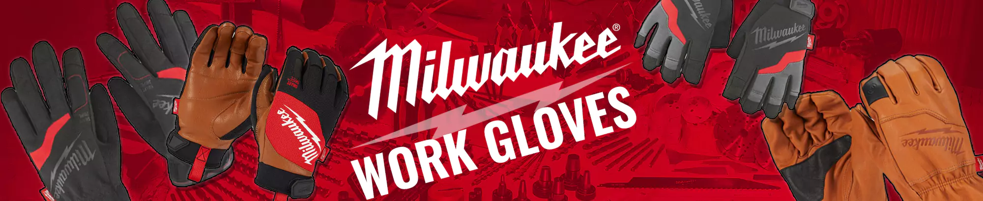 Banner showing Milwaukee Gloves on either side and milwaukee work gloves in text in the middle