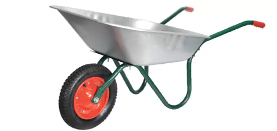 a steel wheelbarrow