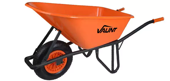 an orange wheelbarrow